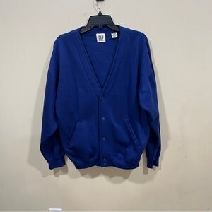 GAP royal blue fleece button-up cardigan size small vintage look 90’s women’s